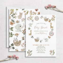 Invitación Cute Safari Animals Script Boho Baby Shower