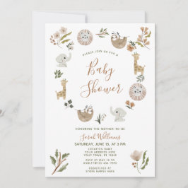 Invitación Cute Safari Animals Script Boho Baby Shower