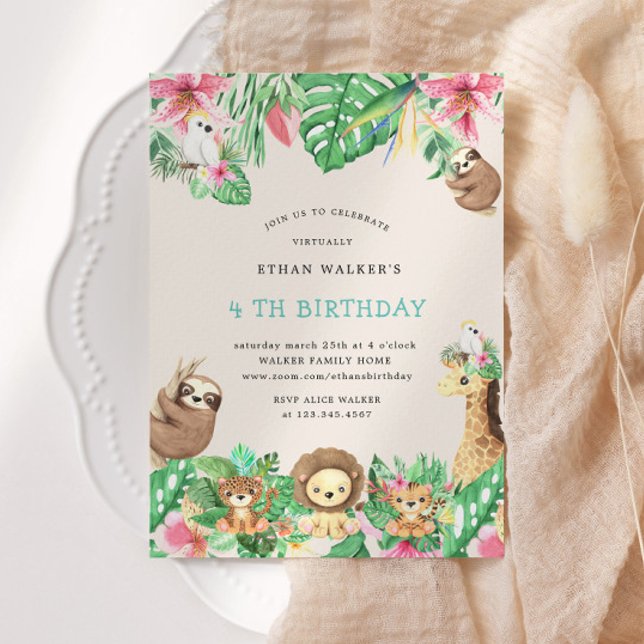 Invitación Cute Safari Animals Virtual Birthday Party (Subido por el creador)