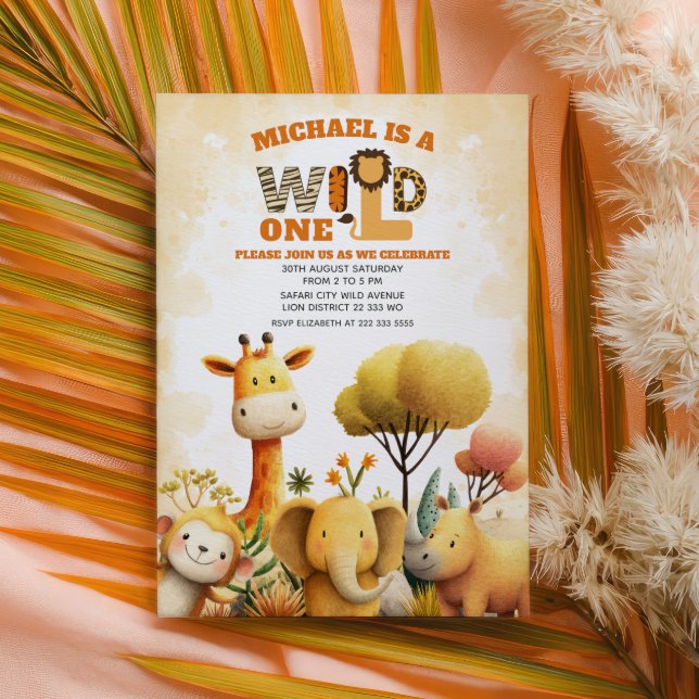 Invitación Cute Safari Animals WILD ONE ZOO 1st Birthday  (Subido por el creador)