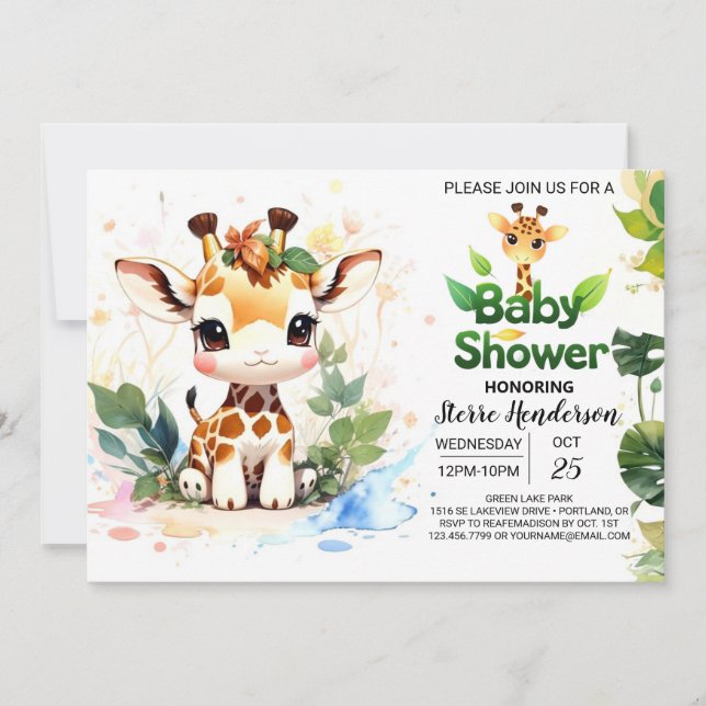 Invitación Cute Safari Baby Giraffe Baby Shower (Anverso)