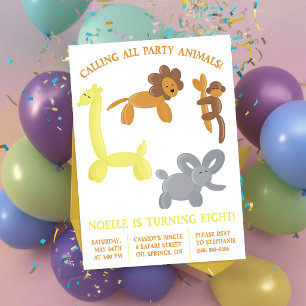 Invitación Cute Safari Balloon Animals Fiesta de cumpleaños