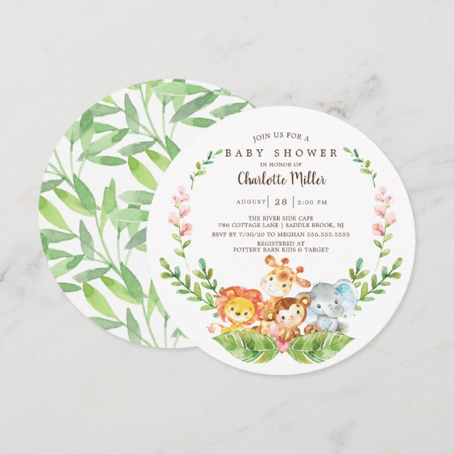 Invitación Cute Safari Jungle Animals Boys Baby Shower (Anverso / Reverso)