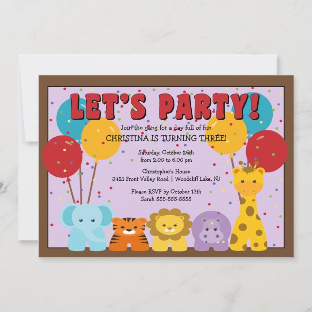 Invitación Cute Safari Jungle Kids Birthday (Anverso)