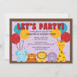 Invitación Cute Safari Jungle Kids Birthday<br><div class="desc">Start your party off right with our adorable fun safari birthday invitation. Our fun & super cute safari invitation features the sweetest hippo, giraffe lion & elephant with balloons set in a trendy brown frame. Perfect for a 1st birthday or any birthday... just change the birthday information for your special...</div>