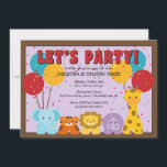 Invitación Cute Safari Jungle Kids Birthday<br><div class="desc">Start your party off right with our adorable fun safari birthday invitation. Our fun & super cute safari invitation features the sweetest hippo, giraffe lion & elephant with balloons set in a trendy brown frame. Perfect for a 1st birthday or any birthday... just change the birthday information for your special...</div>
