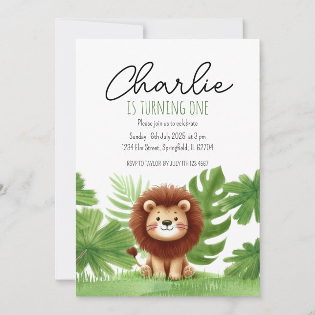 Invitación Cute Safari Lion Birthday (Anverso)
