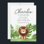 Invitación Cute Safari Lion Birthday<br><div class="desc">Celebrate your little one's birthday with this adorable safari-themed! Featuring a hand-drawn watercolor lion surrounded by lush jungle leaves,  this charming design is perfect for a fun and wild birthday party. Personalize with your event details and make your child's special day unforgettable!</div>