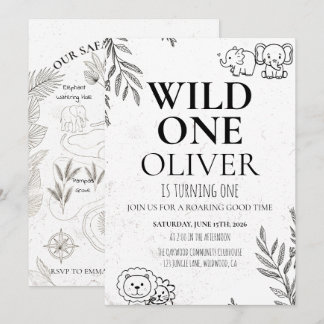 Invitación Cute Safari Wild One 1st Birthday Map Party