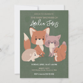 Invitación Cute Sage Animals Woodland Fox Baby Shower