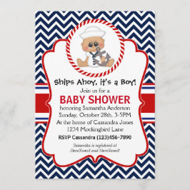 Invitación Cute Sailor Boy Nautical Baby Shower