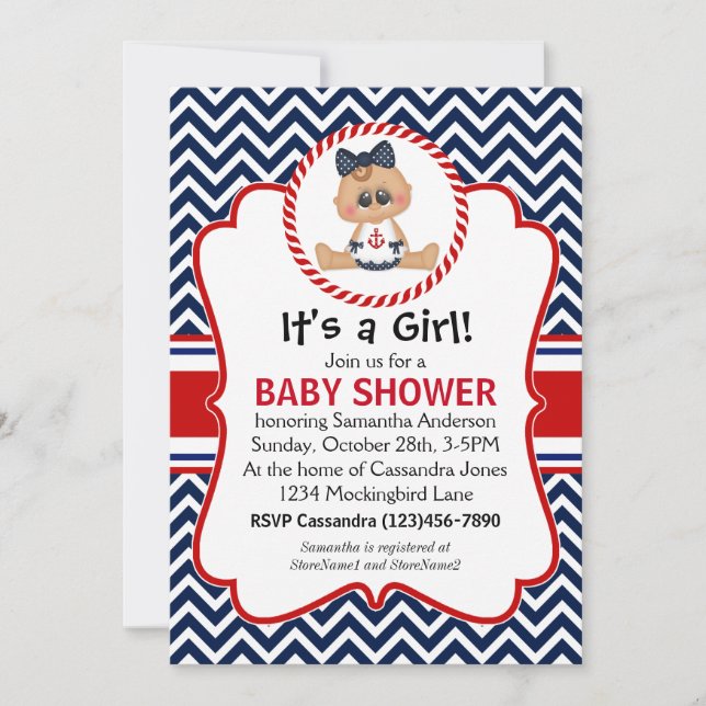 Invitación Cute Sailor Chica Nautical Baby Shower (Anverso)
