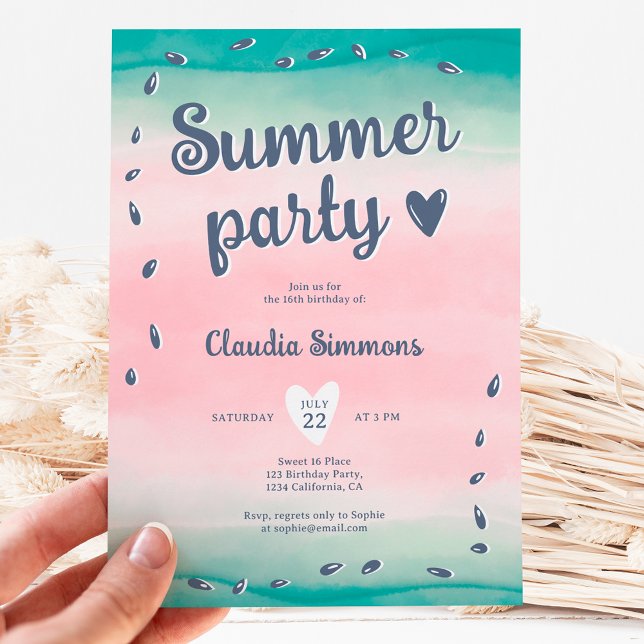 Invitación Cute sandía gradiente de verano dulce rosa 16 (Subido por el creador)