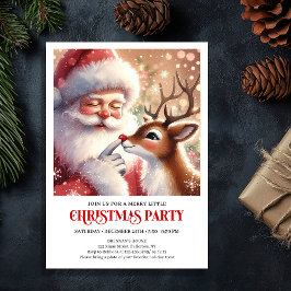 Invitación Cute Santa and Rudolph Christmas Family Fun Party 