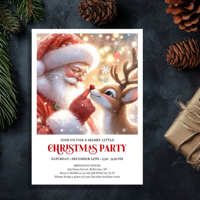 Invitación Cute Santa and Rudolph Holiday Party Invitation (Cute Santa and Rudolph Holiday Party Invitation)