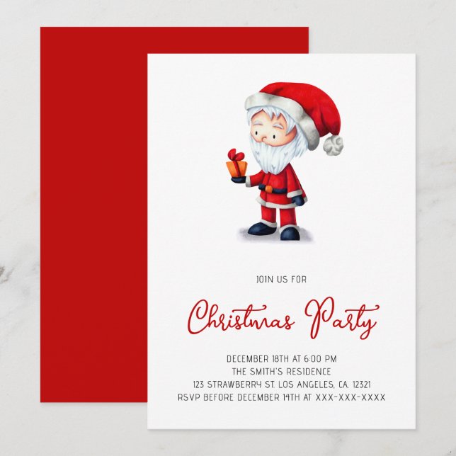 Invitación Cute Santa Claus Fiesta de Navidades actuales (Anverso / Reverso)