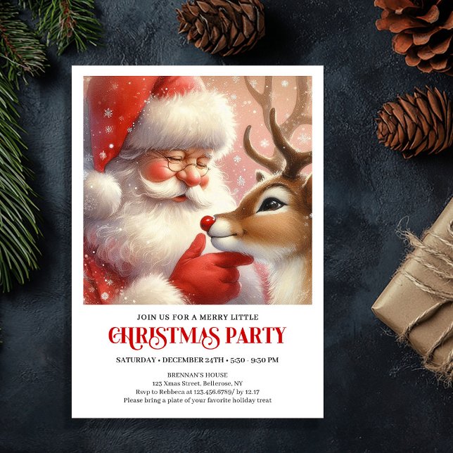Invitación Cute Santa Claus Rudolph Cozy Christmas Eve Party  (Cute Santa Claus Rudolph Cozy Christmas Eve Party Invitation

)