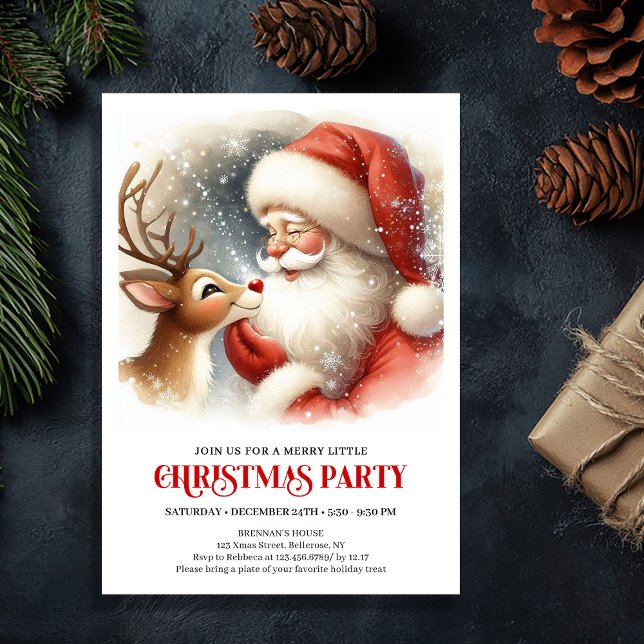 Invitación Cute Santa Claus Rudolph Holiday Cheer Family   (Cute Santa Claus Rudolph Holiday Cheer Family Party Invite

)