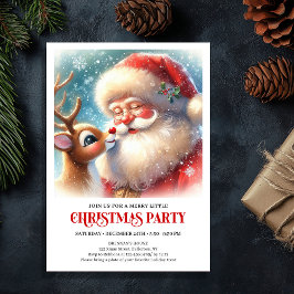 Invitación Cute Santa Claus Rudolph Holiday Family Joy Party 