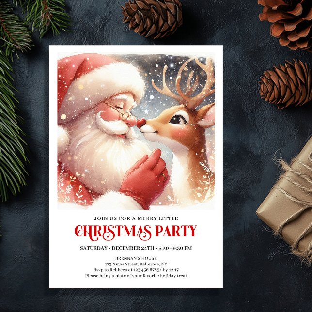 Invitación Cute Santa Claus Rudolph Holiday Spirit Cozy Party (Cute Santa Claus Rudolph Holiday Spirit Cozy Party Invitation

)