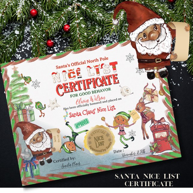 Invitación Cute Santa Elves Official Nice List Certificate  (Cute Santa Elves Official Nice List Certificate )