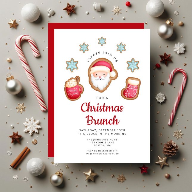 Invitación Cute Santa Navidad Brunch (Cute Santa Christmas Brunch Invitation)
