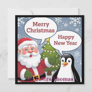 Invitación Cute Santa Pingüino Feliz Navidad Feliz Año Nuevo