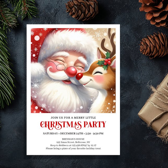 Invitación Cute Santa Rudolph Christmas Winter Wonderland  (Cute Santa Rudolph Christmas Winter Wonderland Party Invite

)