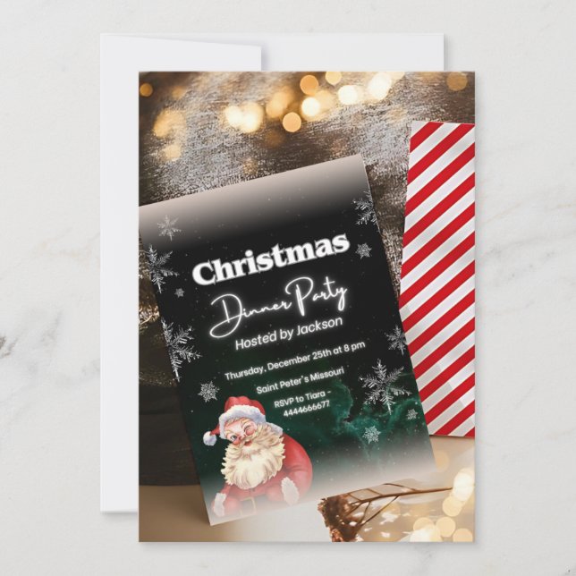 Invitación Cute Santa y Snowflakes Tema - Navidades Fiesta (Anverso)