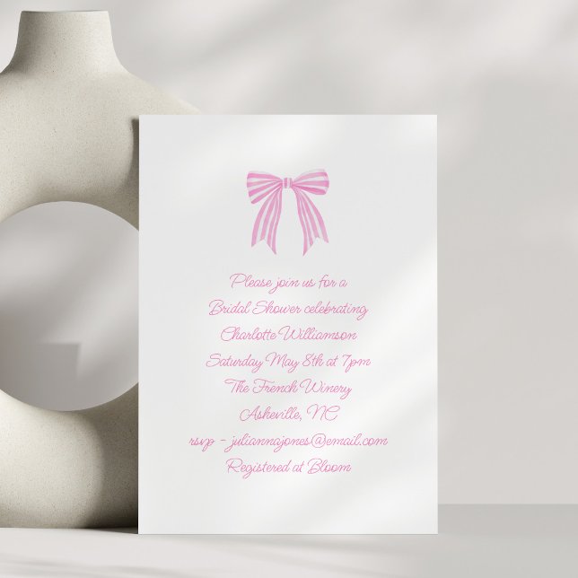 Invitación Cute Script Coquette Lazo Regalo de Boda Raya Rosa (Subido por el creador)