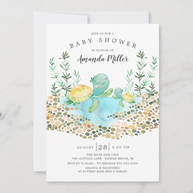 Invitación Cute Sea Turtle Ocean Baby Shower (Anverso)