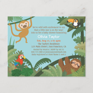 Invitación Cute selva tropical tema de la jungla bebé invitac
