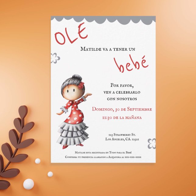 Invitación Cute Sevillana Dancer Baby Shower Español (Subido por el creador)