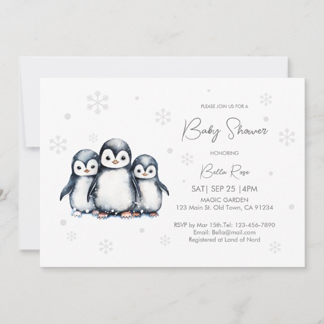 Invitación Cute Sexo Neutral Pingüino Baby Shower (Anverso)