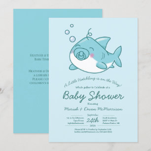 Invitación Cute Shark Baby Shower Kawaii Blue Boy