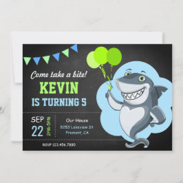 Invitación Cute Shark Chalkboard Niños Fiesta de cumpleaños