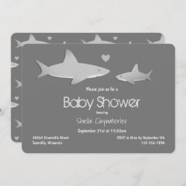 Invitación Cute Shark Grey Baby Shower