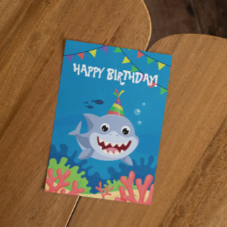 Invitación Cute Shark Happy Birday Underwater