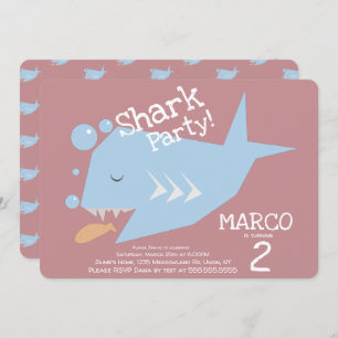 Invitación Cute Shark Pescado Geométrico Cualquier Edad Cumpl