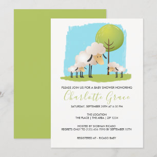 Invitación Cute Sheep Y Lambs Personalizados Twin Baby Shower