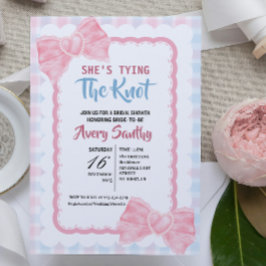 Invitación Cute She's Tying the Knot Pink Blue Bridal Shower