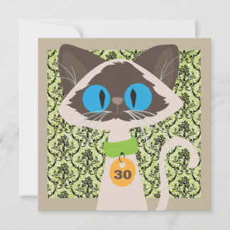 Invitación Cute Siamese Cat Script Any Age Birthday Party
