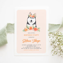 Cute Siberian Husky Peach Floral Kids Cumpleaños