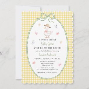 Invitación Cute Silly Goose Amarillo gingham Baby shower 