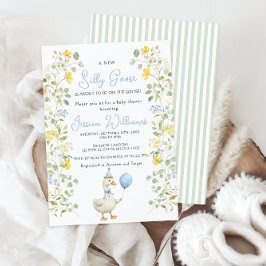 Invitación Cute Silly Goose Floral Baby Boy Duower