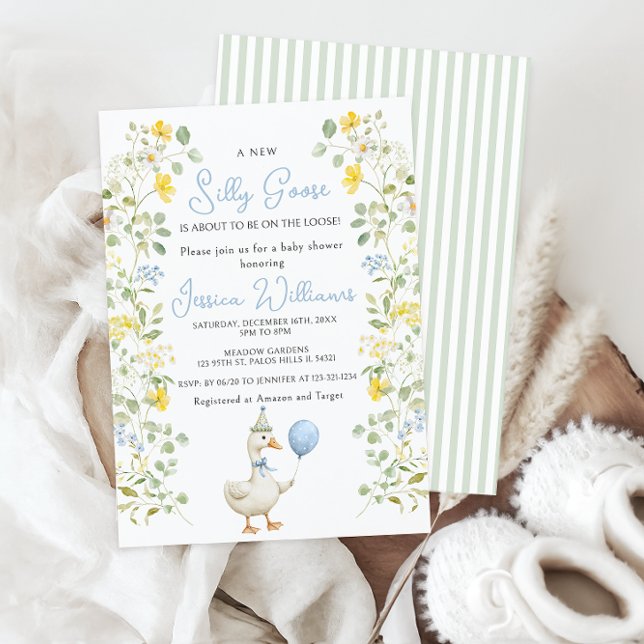 Invitación Cute Silly Goose Floral Baby Boy Duower (Subido por el creador)