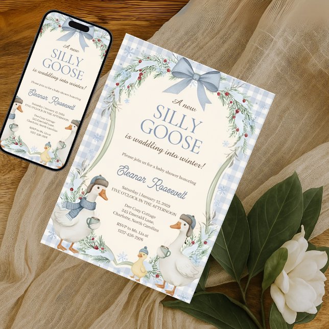 Invitación Cute Silly Goose Waddle Into Winter Baby Shower (Subido por el creador)