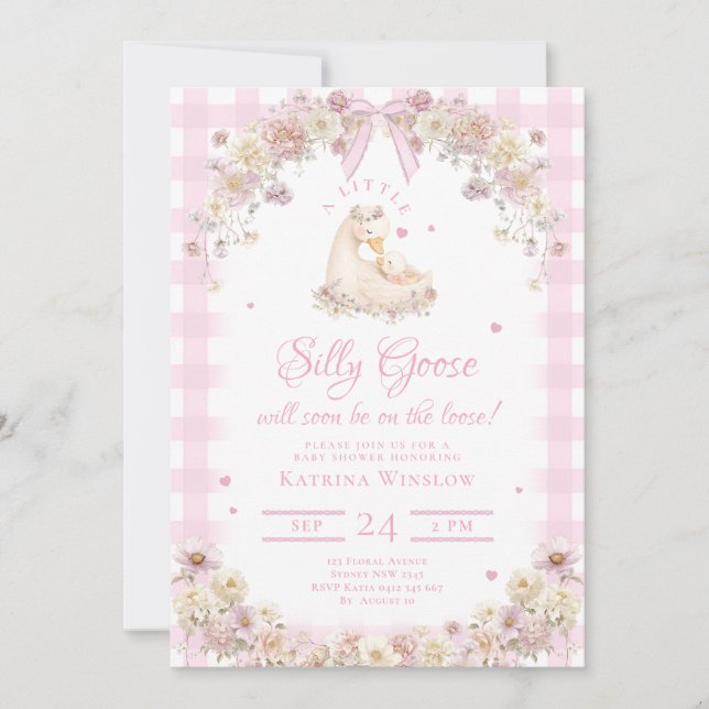 Invitación Cute Silly Goose Wildflower Girl Baby Shower (Anverso)