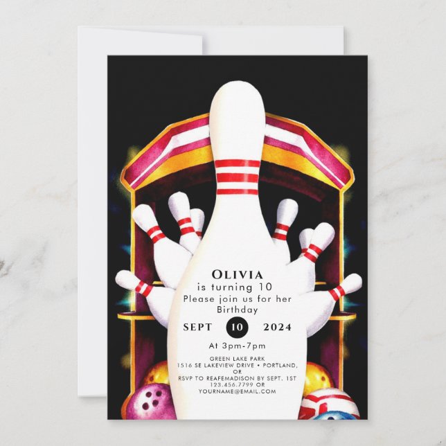 Invitación Cute simple cumpleaños de boliche para niños (Anverso)
