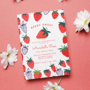 Invitación Cute Simple Red Berry Sweet Birthday